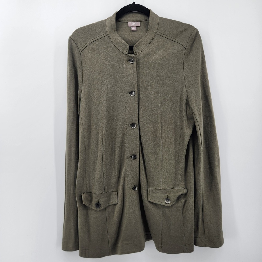J.Jill Women's Button-Front‎ Knit Jacket Cardigan Olive Green Size L